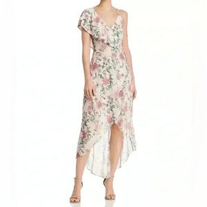 [M]Adelyn  Rae Hannah Asymmetrical Sleeveless Floral Ruffle Midi Dress